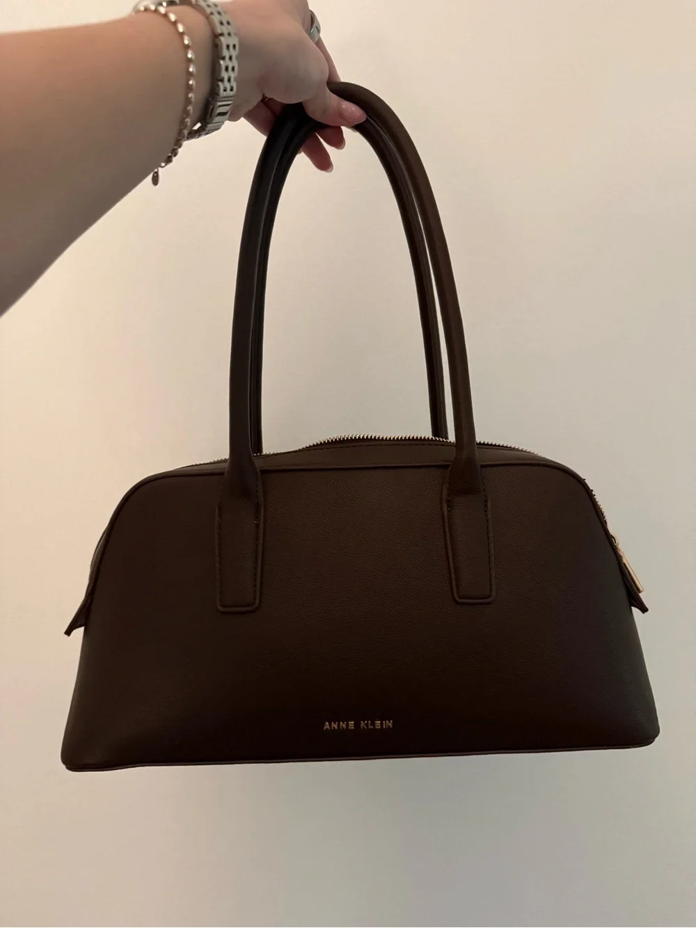 Anne Klein Brown Dome Satchel with Scarf Accent